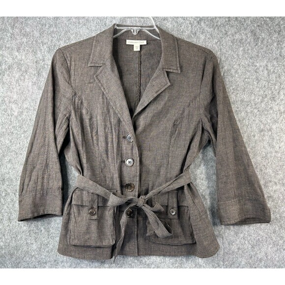 Coldwater Creek Women’s Blazer Jacket Dark Tan Linen Blend Size 10 - Picture 1 of 10